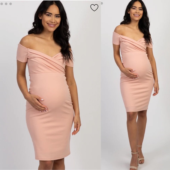 Pinkblush Dresses & Skirts - PinkBlush Light Pink Solid Off Shoulder Maternity Fitted Dress